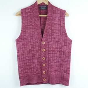 Vintage M L Sweater Vest Button Front Burgundy Ribbed Knit Academia Preppy 70s